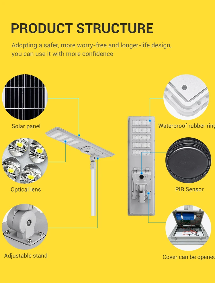 Aluminum Integrated Streetlight IP65 Outdoor 300W 400W 500W All In One Led Solar Street Lamp