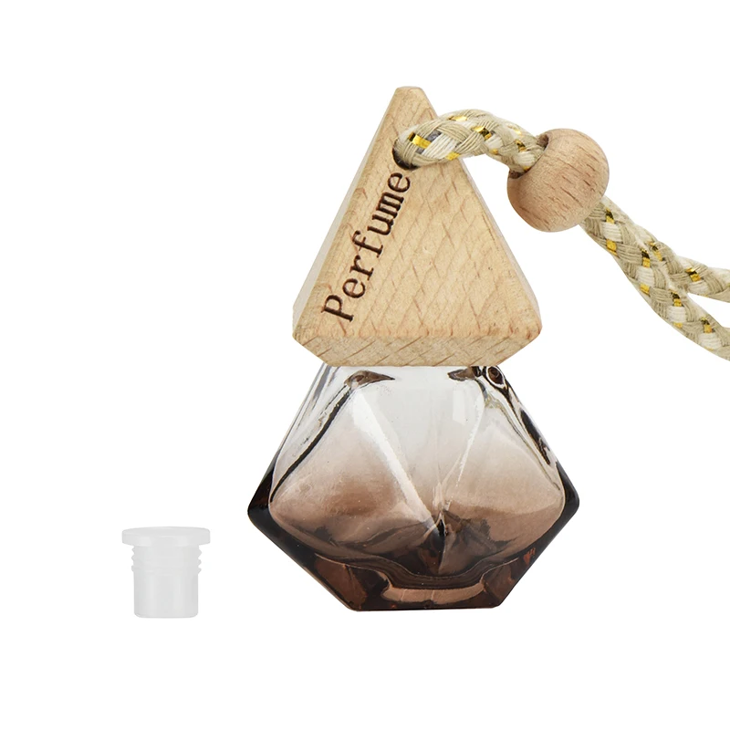 Refillable 8ml Lozenge Shape Colored Car Perfume Fragrance Bottle Empty Car Diffuser Bottle Hanging With Wood Cap