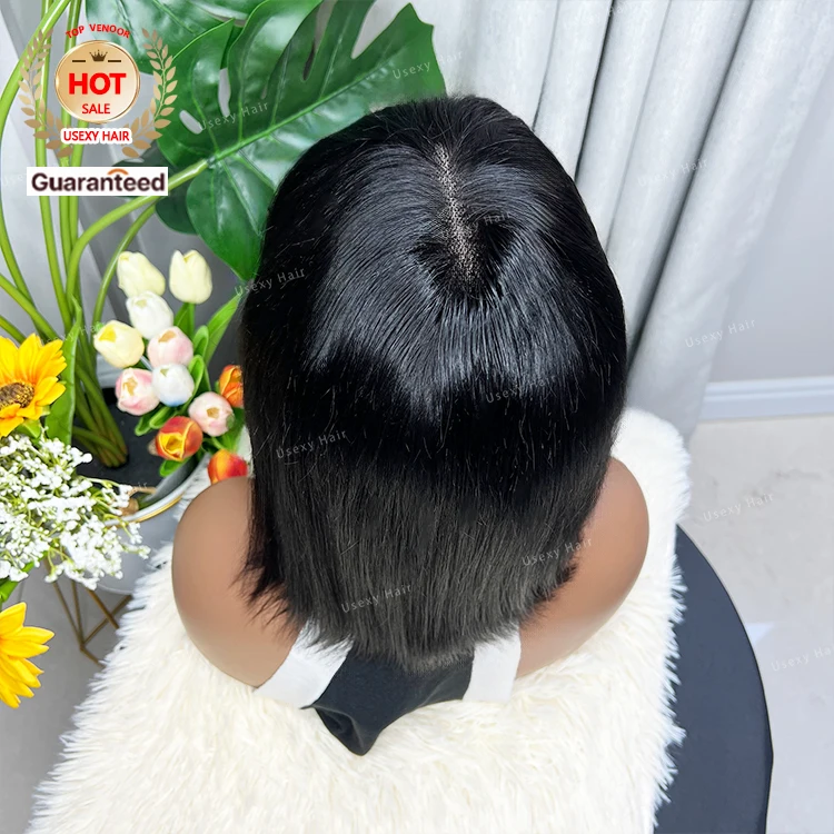 Short Bob Wig with Bangs Bone Straight Human Hair Machine
