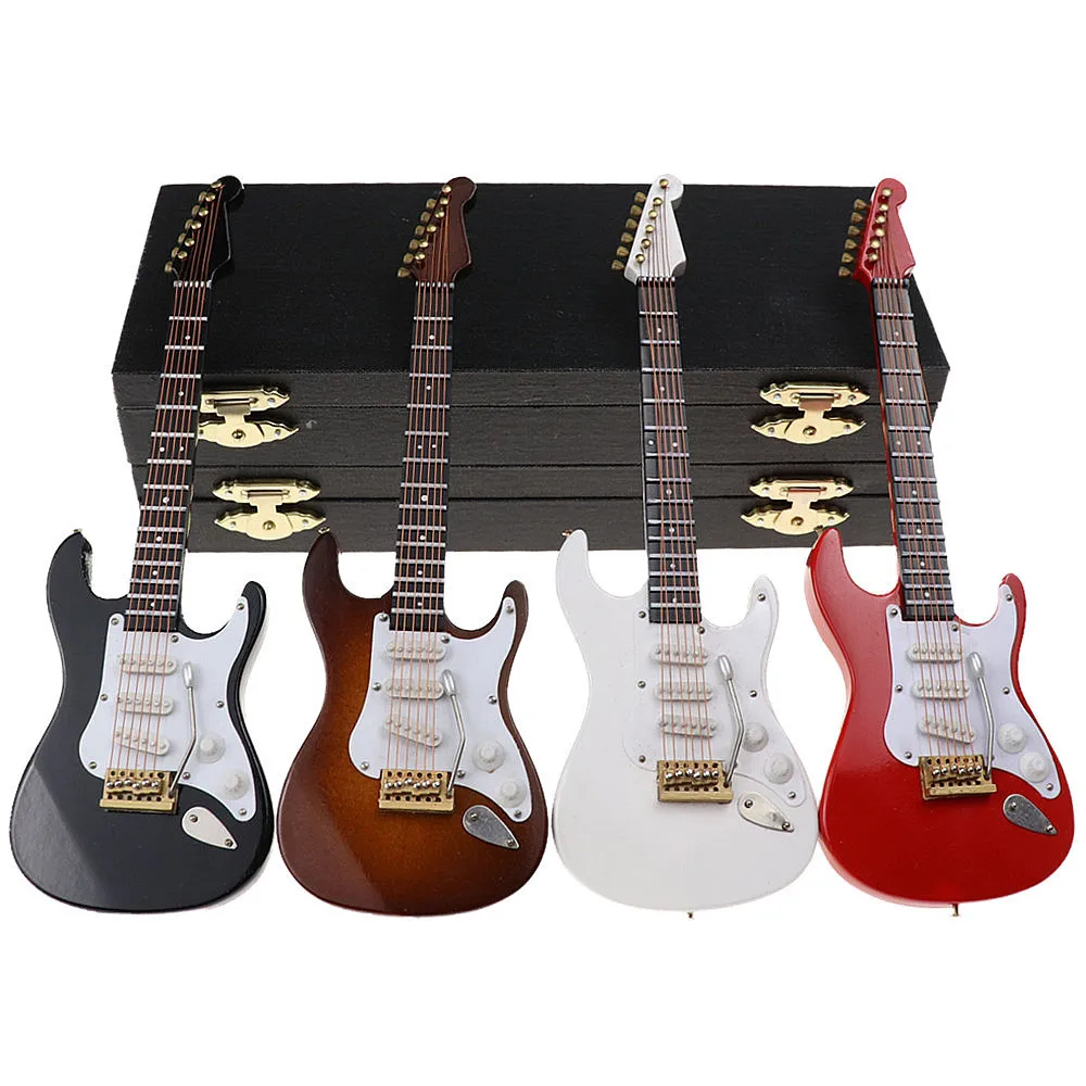For Wooden Miniature Guitar With Stand And Case Mini Musical Inst Ent Miniature Doll House Model