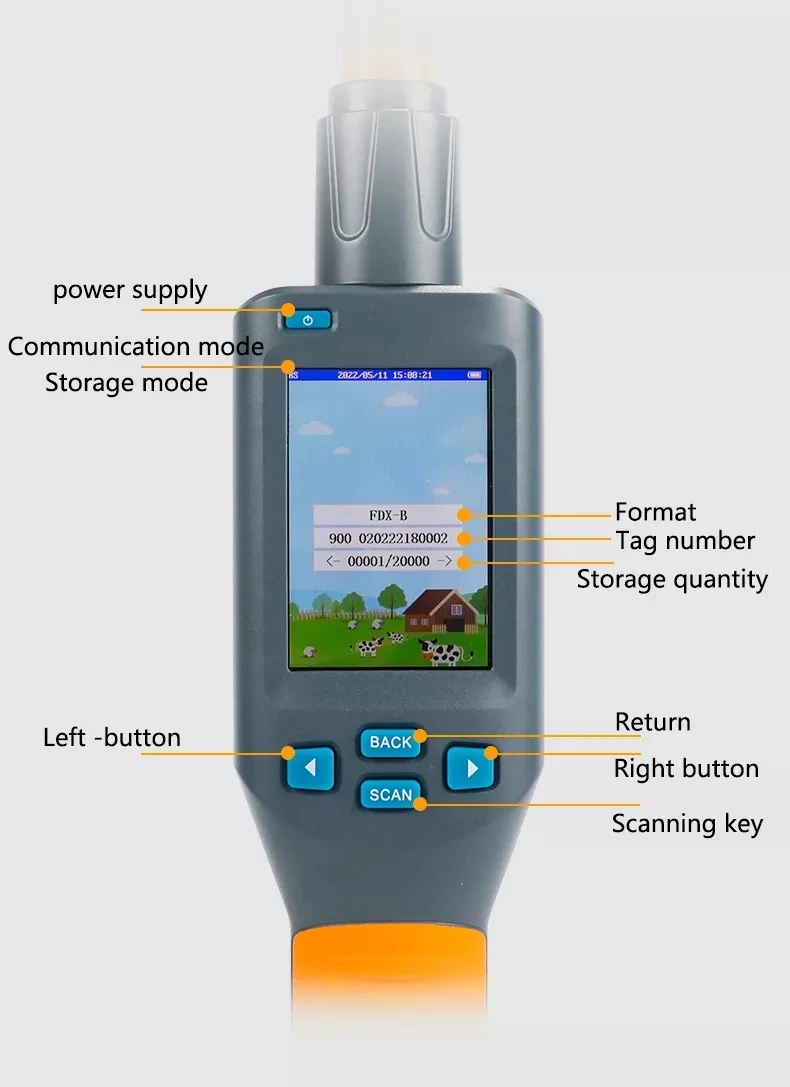 134.2khz Animal Reader Animal Scanner for Cattle Sheep Livestock RFID Ear Tag Microchip Foot Ring RFID Stick Reader
