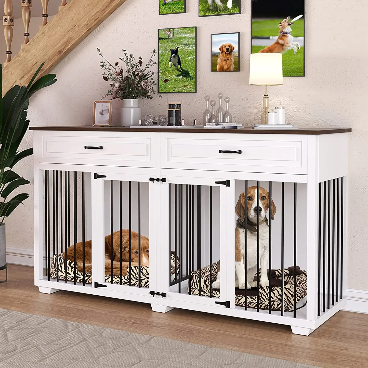 Zmaker Large Dog Crate Furniture Dog Crate Kennel With 2 Drawers And ...