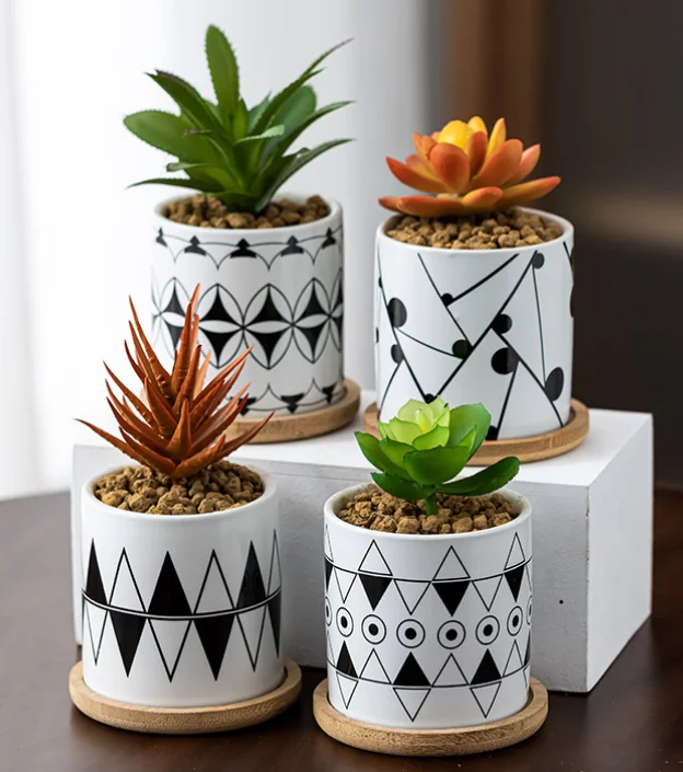3 Inch Succulent Pot Planters Cylinder 6 Pack Ceramic Pots Mandala  Multicolor Cactus Pot Drainage Holes Bamboo Trays| Alibaba.com