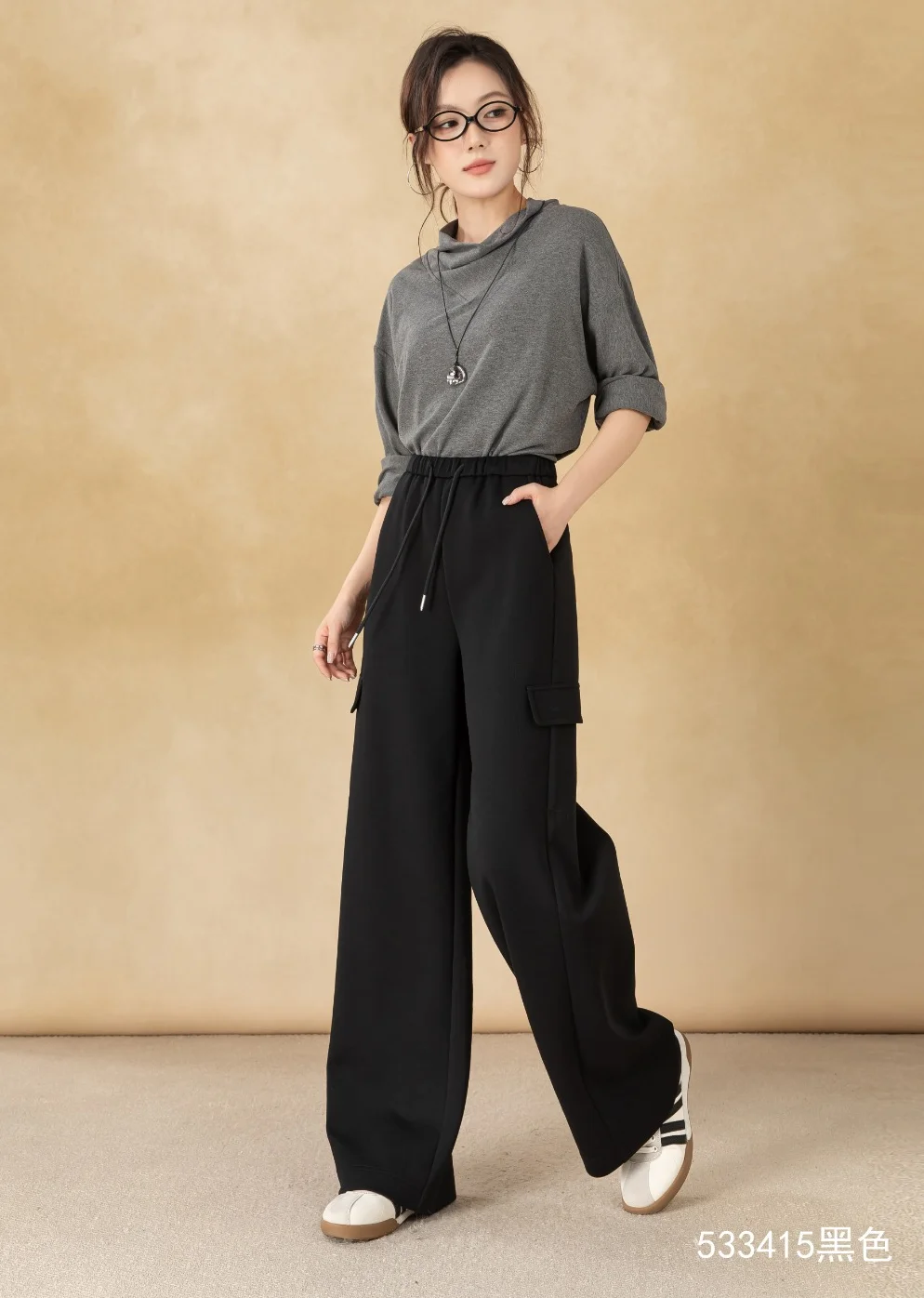 Women's Loose-Fitting Solid-Color Cargo Pants Wide-Leg Casual Trousers Dyed Jeans