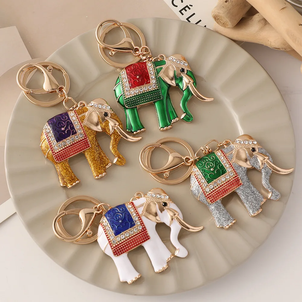 Creativity Luxury Bag Charm Pendant Elephant Keychain Alloy Diamond  Accessories Car Bag Metal Elephant Keyring Keychain for Gift