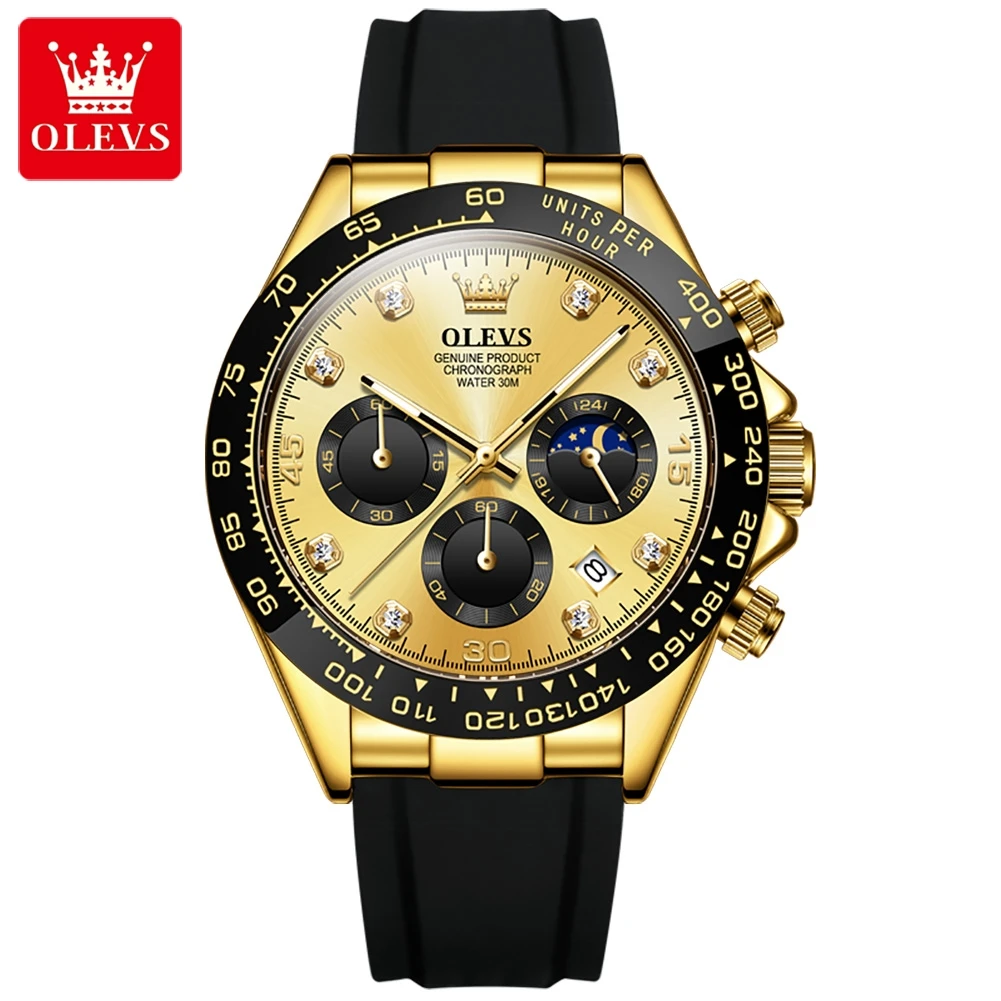 Olevs 2875 Chronograph Watch Luxury Sport (Color: Gold)