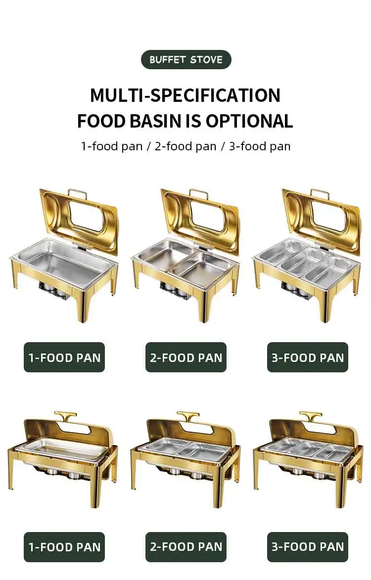 Modern Stainless Food Warmer Buffet Serving Equipment Catering 6l Gold Round Alcohol Stove