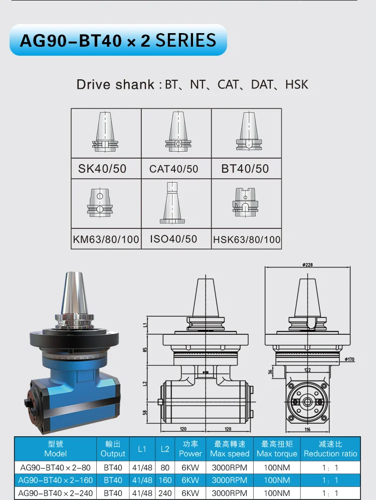 90 Degree Cnc Angle Head Horizontal Milling Head Iso Cat Hsk Bt50 Angle ...