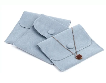 Exquisite Jewelry Packaging Button Velvet Fabric Drawstring Blue Envelop Bag Pouch