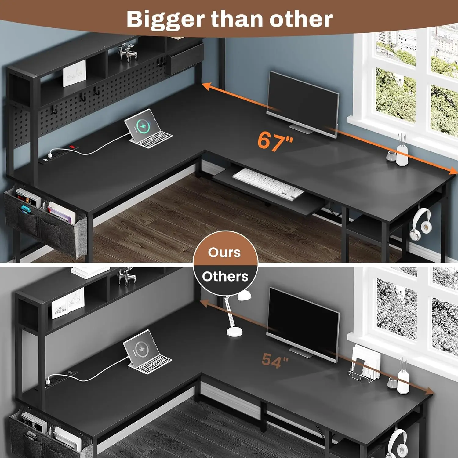 Hot L Shape Reversible Large Desktop Computer Desk with Power Outlet ...