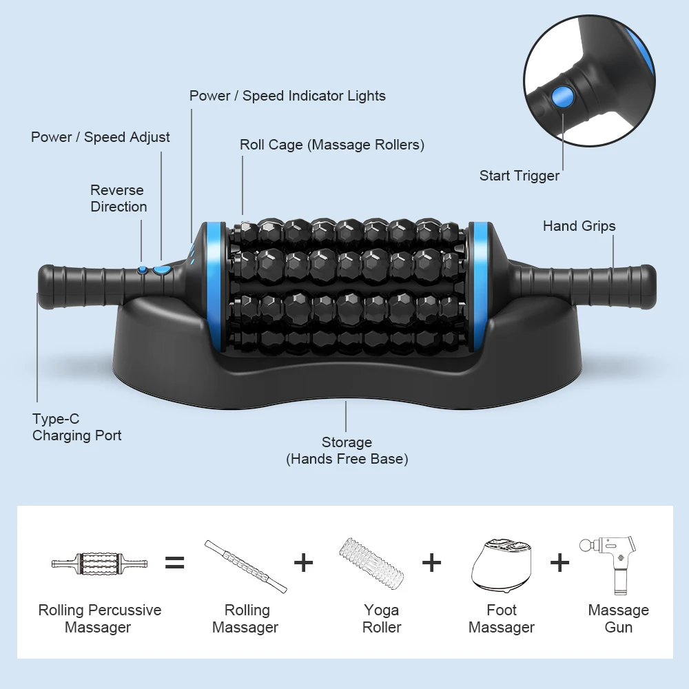 Ekang PL-699DC Manufacturer Patented Cordless Roller Body Massage Rechargeable Vibrators 360 Rolling Percussive Massager