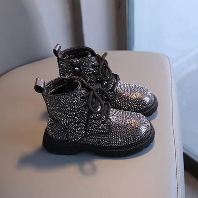 ChouShan OEM женские ботинки хорошего качества крутые Детские Ботинки Martin в Корейском стиле со стразами на шнуровке