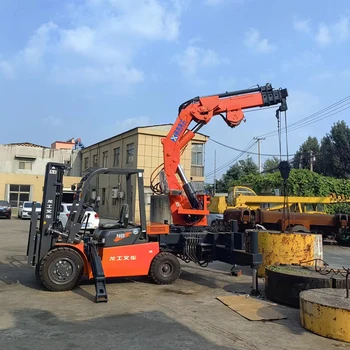 multiple function loading and moving and lifting forklift mounted on jib boom crane