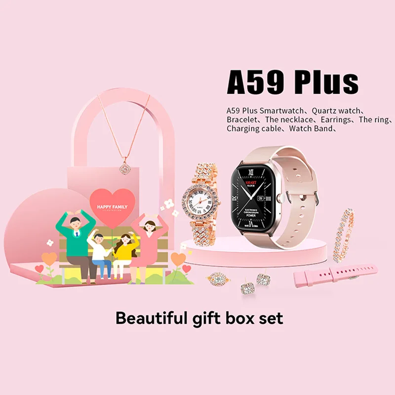 2024 smart watch fashion A59 plus christmas gift ladies luxury gold watch watch set for women gift A59plus ladies smartwatches