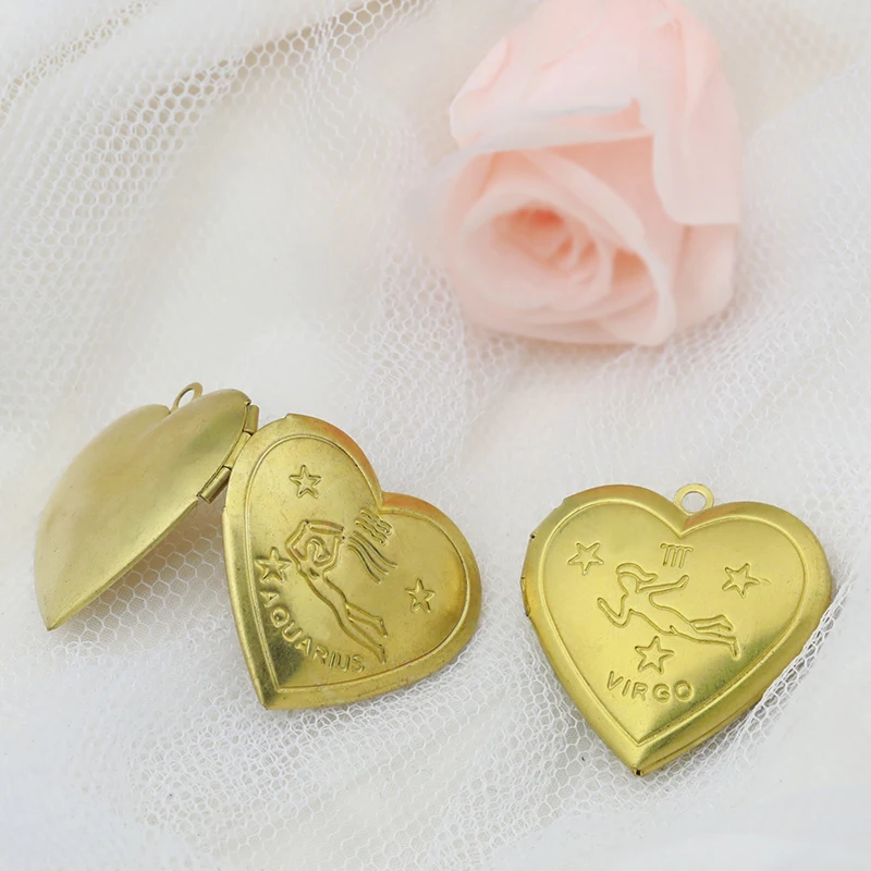 Jewelry Accessories  Heart Shape Constellatory Patterned Photo Locket Photo Frame Locket Pendant Necklace Hinge