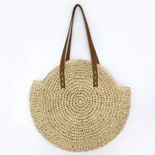 Summer Fashion Lady Straw Beach Basket Bucket Bag Large Capacity Woven Tote Travel Handmade Handbag