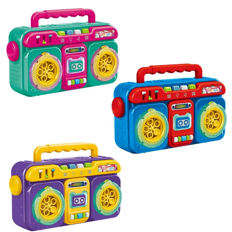 New Trending Toys Bubble Machine Radio Design Automatic Bubble Blower for Kids Summer Outdoor Playing Bubble with Music Light