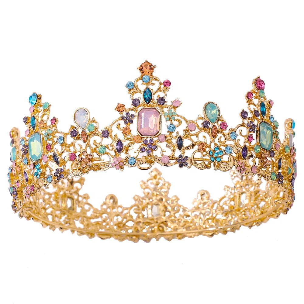 Jeweled Baroque Queen Crown - Rhinestone Tiara for Weddings 