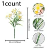 50 cm Narciso a 7 teste in erba primaverile con colla morbida, bianco e giallo