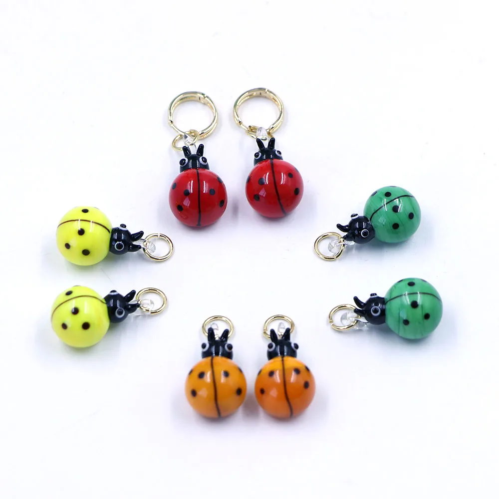 Women Fashion Jewelry Champagne Murano Glass Earring Ladybug Hoop Earring Stud Wedding Accessaries