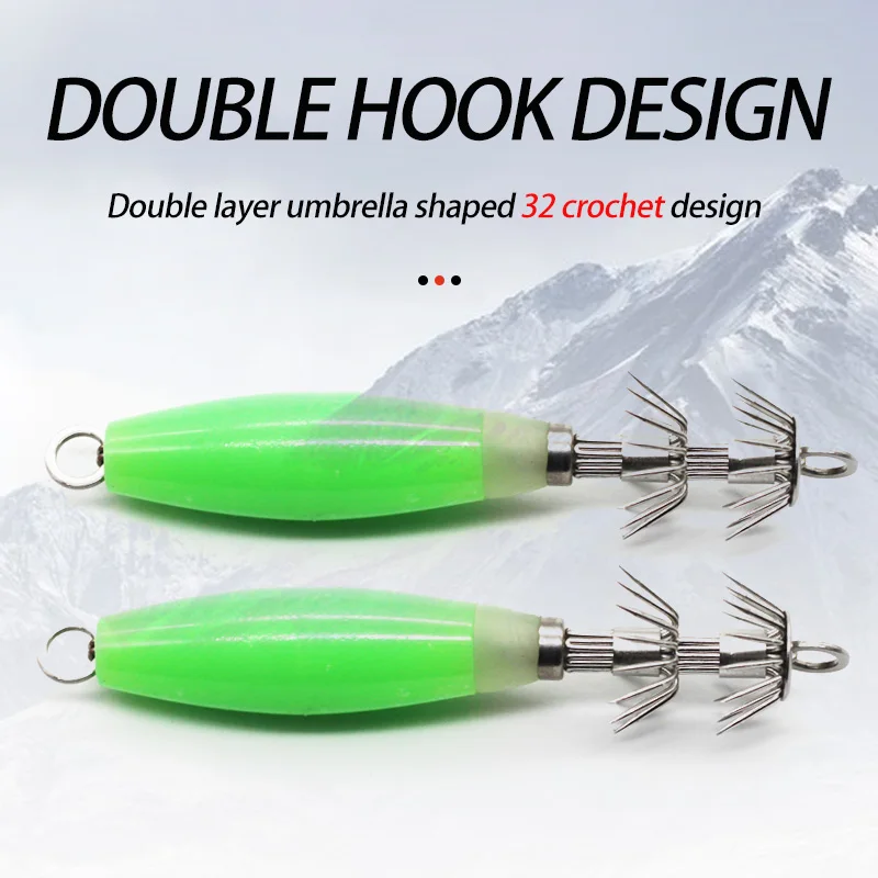 Esche da Totanare Fluorescenti Artificiali per Sppie 10 Pezzi Luminose Esche da Pesca Kit Calamar Squid Jig per La Pesca di Polipo, Seppia