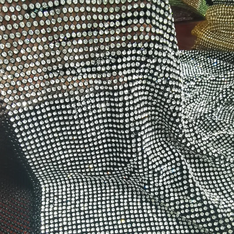 Different Colors Shiny Luxury Crystal Mesh Fabric Metal Rhinestone Mesh for Cellphone Case Women Bags