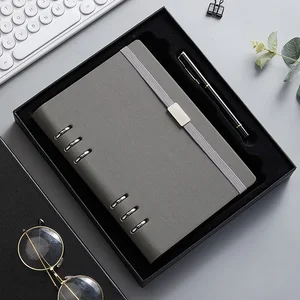 High End Gift Set Wholesale Custom Logo  Binder PU Leather Notebook With Pen