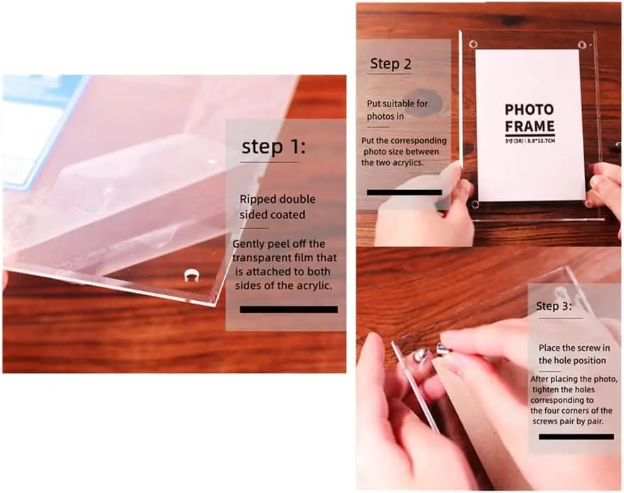 A4 Clear Acrylic Wall Mount Floating Picture Frame Double Panel ...