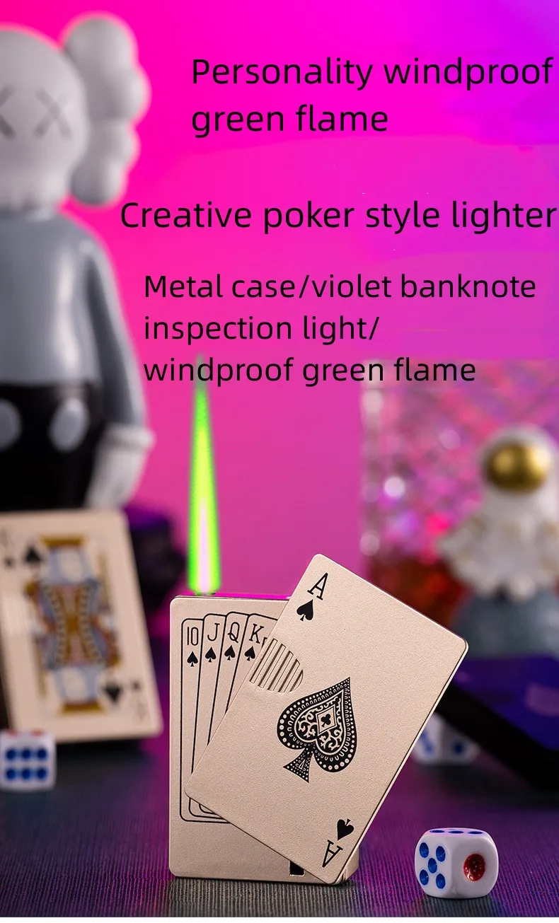 Green Flame Ace Card Poker Lighter Metal Windproof Cigarette Lighter