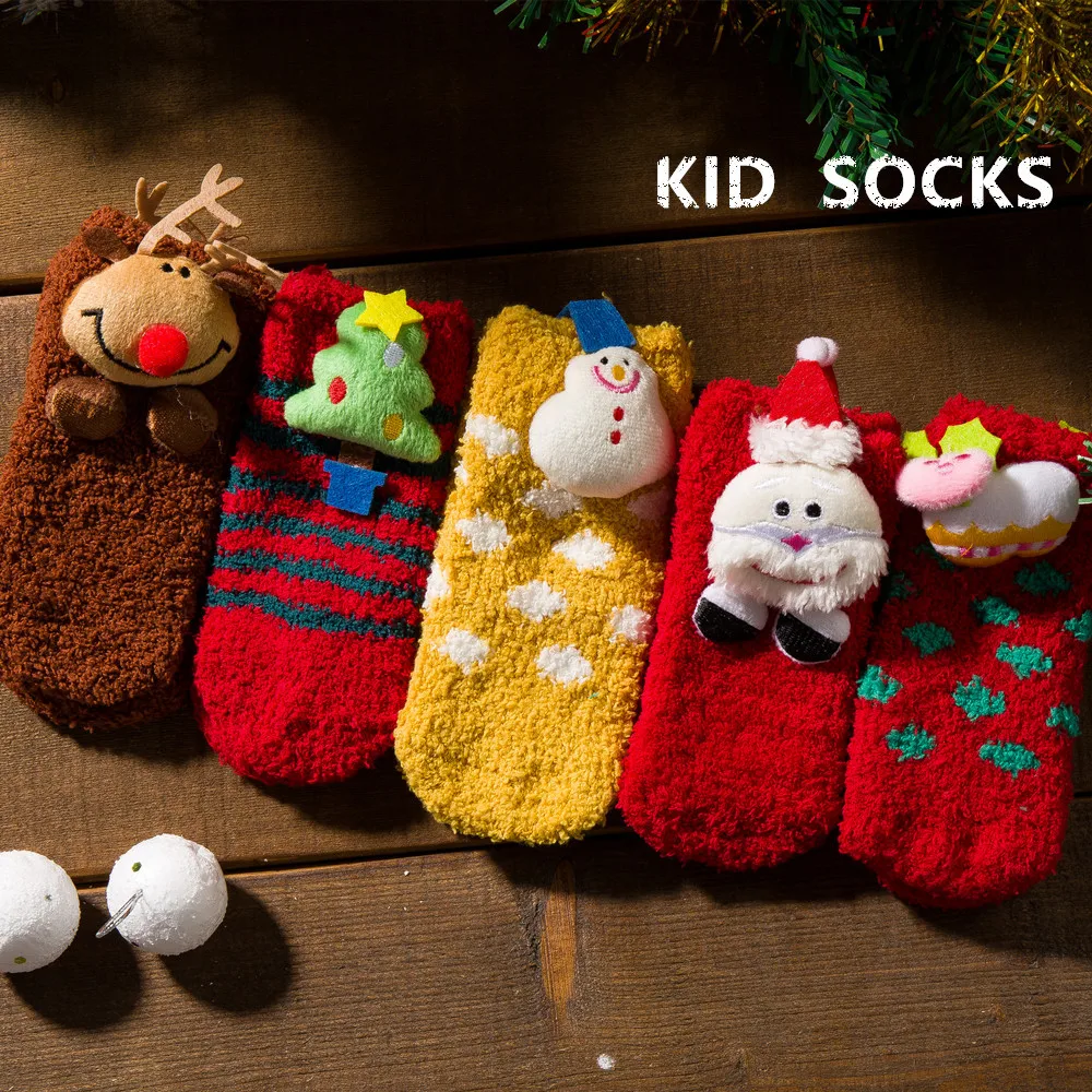 Зимние милые теплые домашние Нескользящие мягкие пушистые носки с животным дизайном для малышей