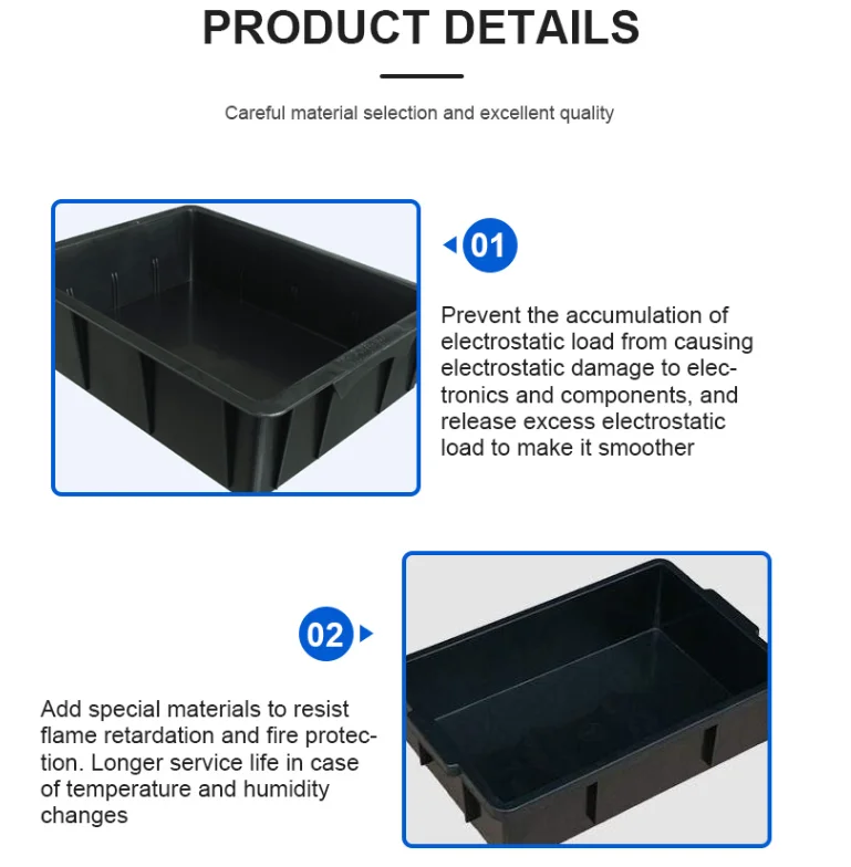 Heavyduty 18"x 26" Esd Trays For Packing Electronic Plastic Component Stackable Conductive Pcb