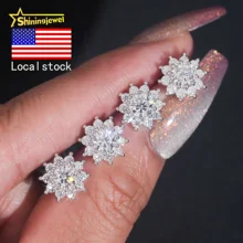 USA Warehouse Direct Ship Flower Earrings 10mm Round Diamond 925 Silver Iced Out VVS Moissanite Jewelry Stud Earrings