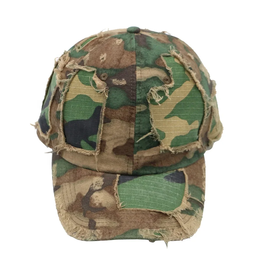 Design 6 Panel Camo Pattern Hat Unstructured Acid Washed Distressed Dad Caps Vintage Dad Hats