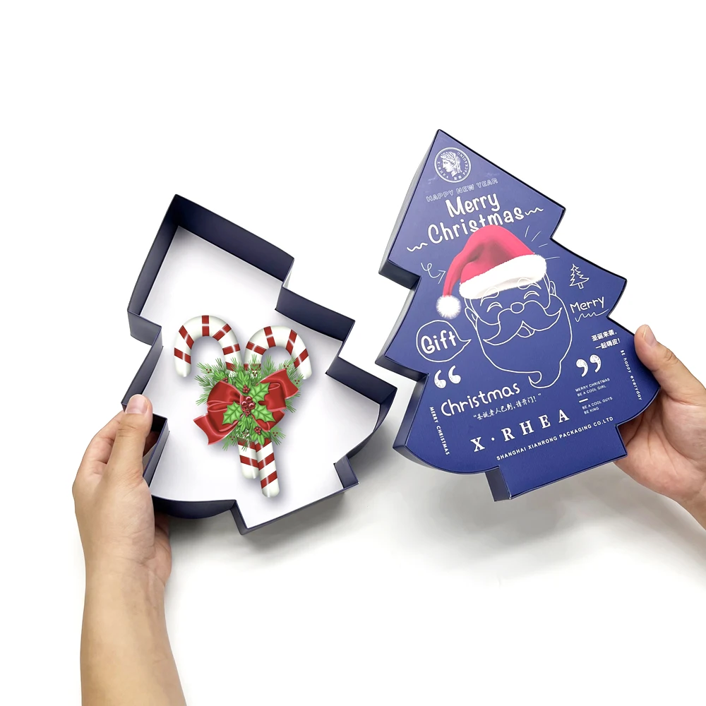 Luxury Small Christmas Tree Storage Candy Box Custom Logo Cardboard UV Printed High-End Gift Packaging for Recycled Materials