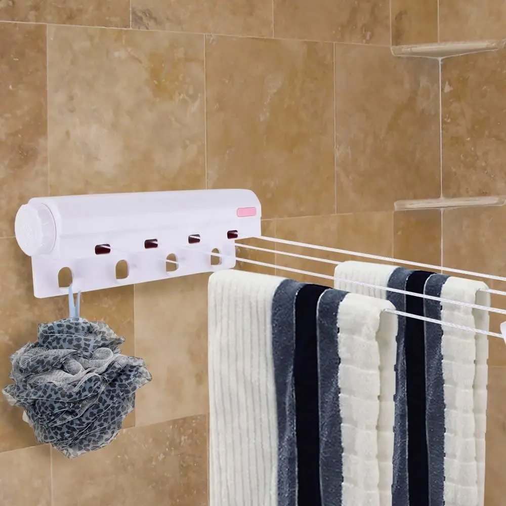 Household Essentials Automatic 4 Line Retractable Clothesline Clothes Dryer with 4 Bonus Hanging Hooks Indoor or Outdoor Use
