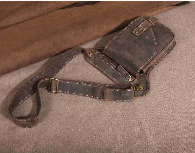 Vintage Genuine Crazy Horse Leather Waist Bag for Men Cowhide Motorcycle Crossbody Leg Saddlebags & Luggage