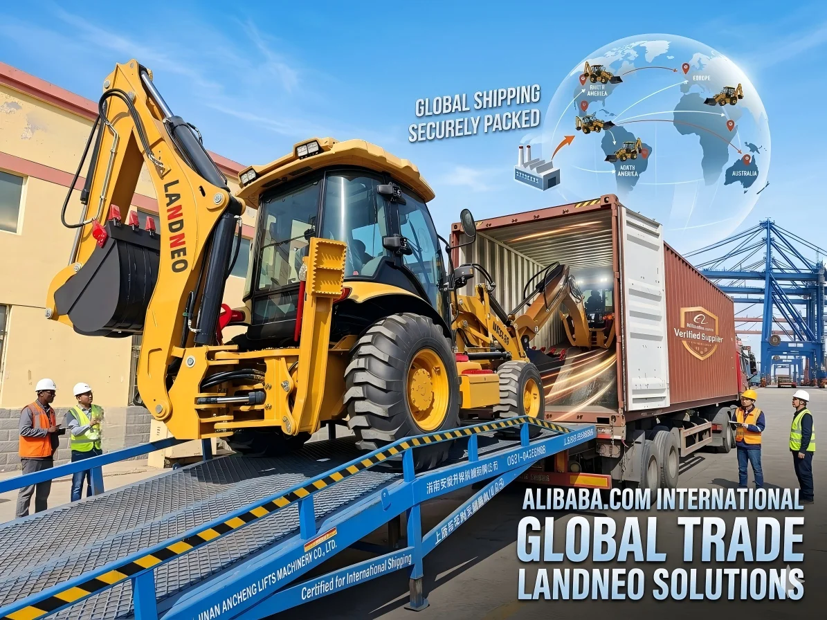 LANDNEO Diesel Backhoe Loader 4 Wheels Optional YUCHAI CUMMINS EURO3 EURO5 Engine 75KW Motor