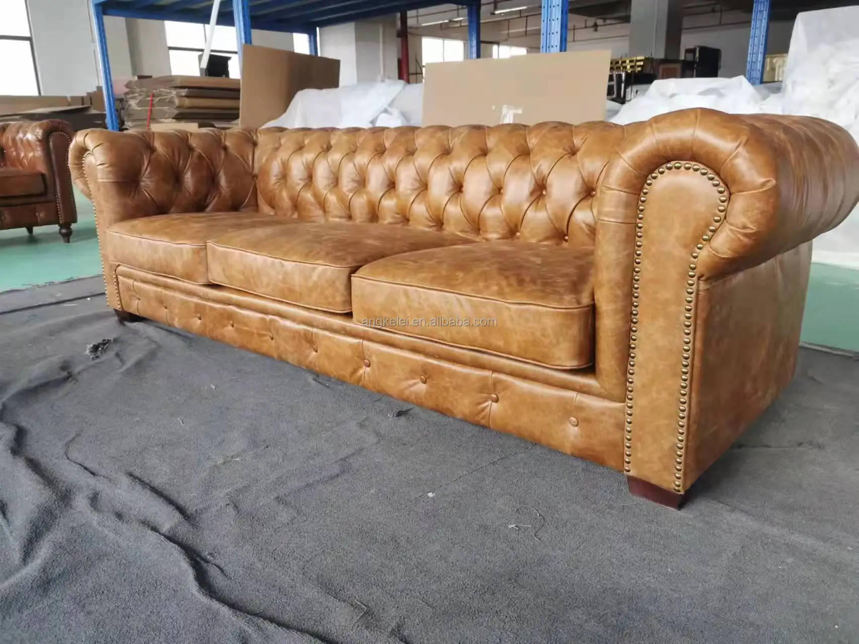Customized Full Top Grain Leather Chesterfield Sofa Couch Living Room