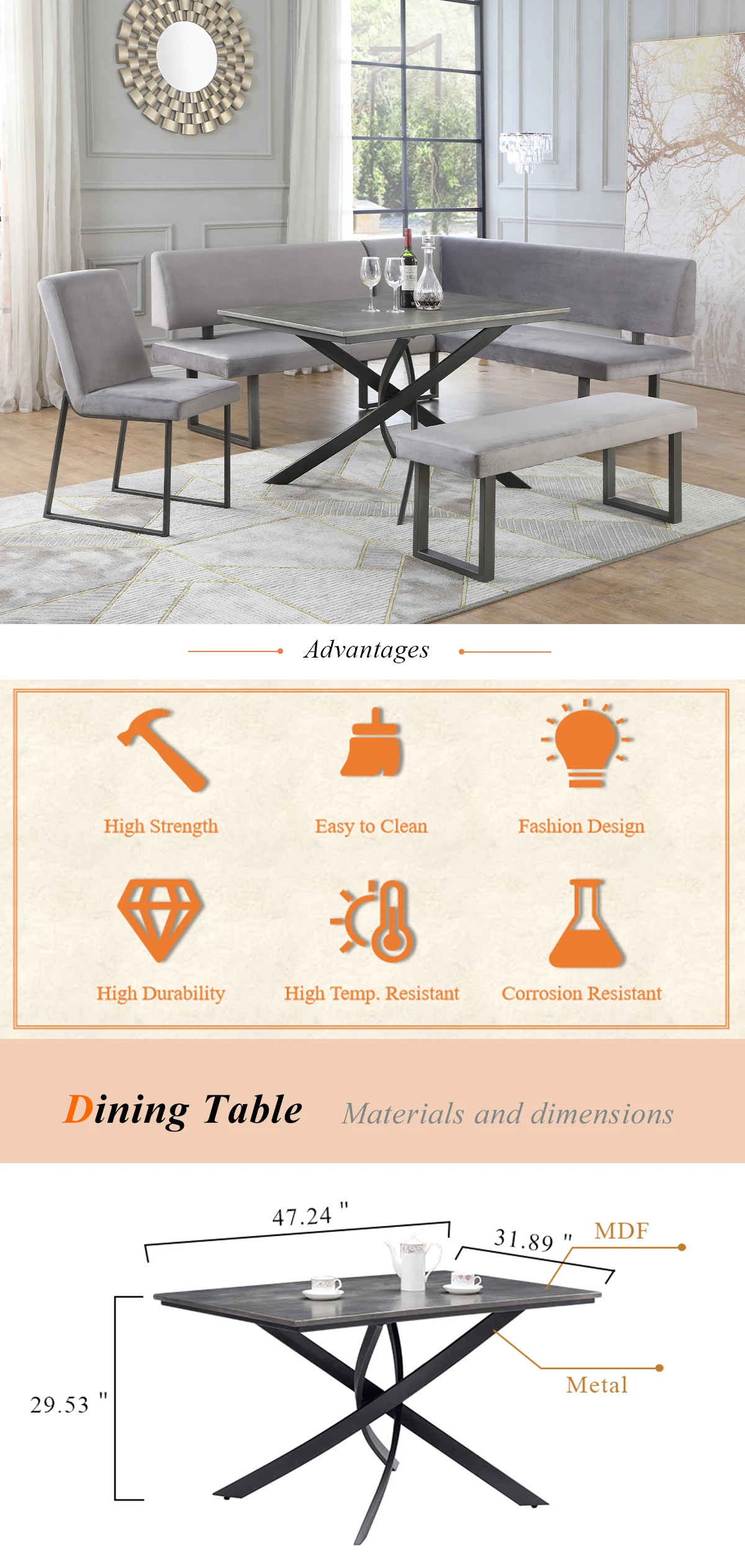 Modern High Fashion Style Dining Set Mdf Dining Table Chair Sofa Bench Dining Set Buy New
