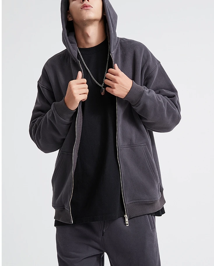 Wholesale 400gsm Fleece Full Double Zip No Drawstring Hoodie Oems ...