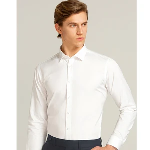 Men's Long-Sleeved Bamboo Fiber Dress Shirts Non-Ironing Business Formal Oversized Shirts for Autumn Single Breasted Closure