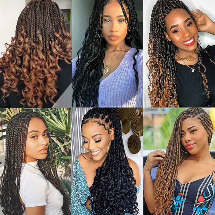 Ombre Synthetic Box Braids With Curly Ends: Crochet Braiding Hair Extension