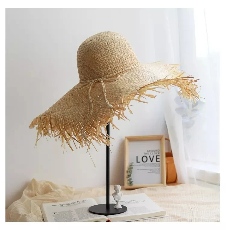 Summer Handmade Straw Sun Hats for Women Large Wide Brim Girls Natural  Raffia Panama Ladies Hat Beach Floppy Hat