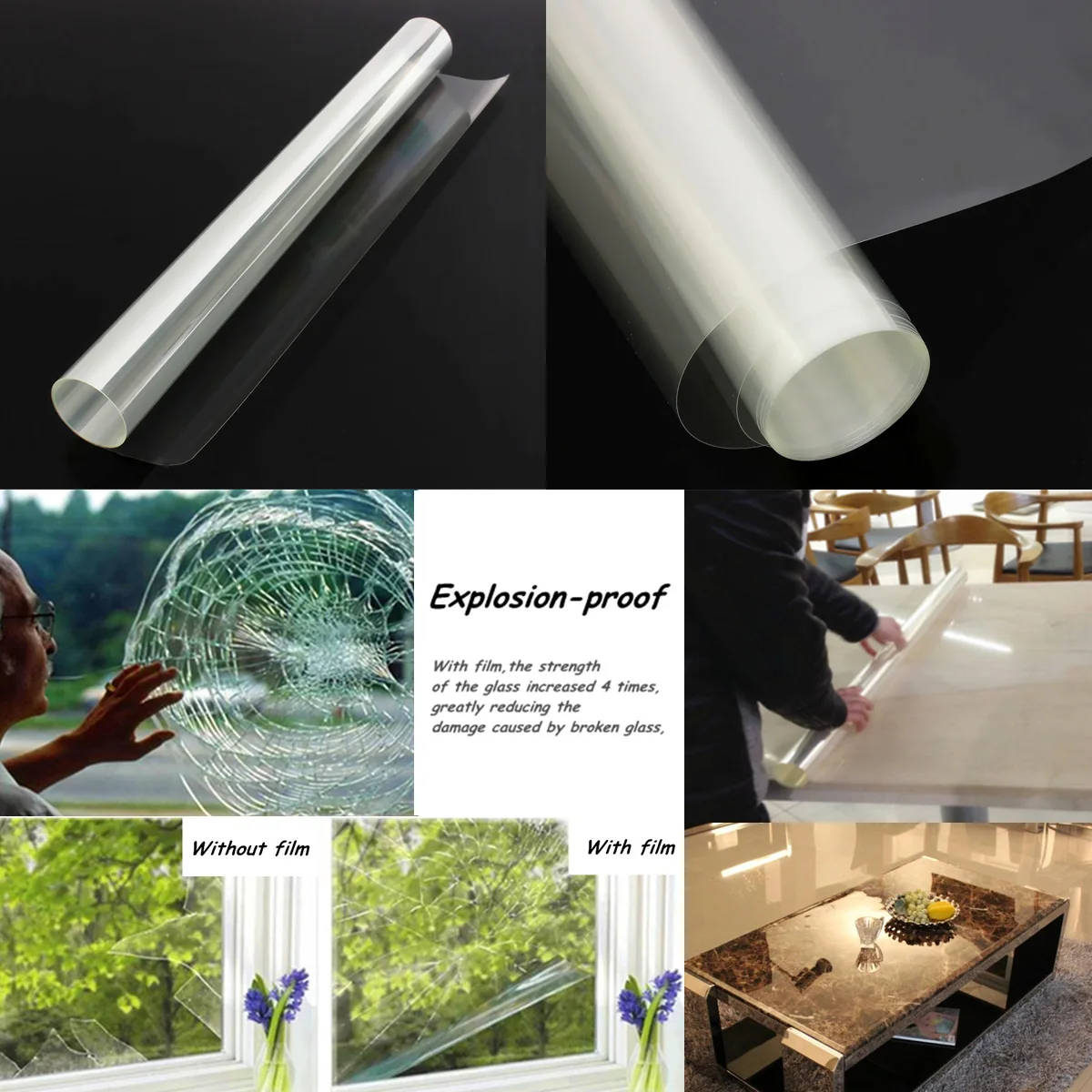 2mil透明窗膜防碎防爆安全玻璃箔贴纸可拆卸防碎玻璃贴纸