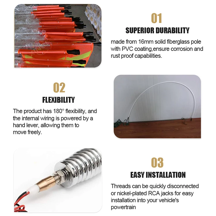 Orange Quick Release Spring Base Work Warning Light Reflective Flag Safety Led Flag for Mine Site