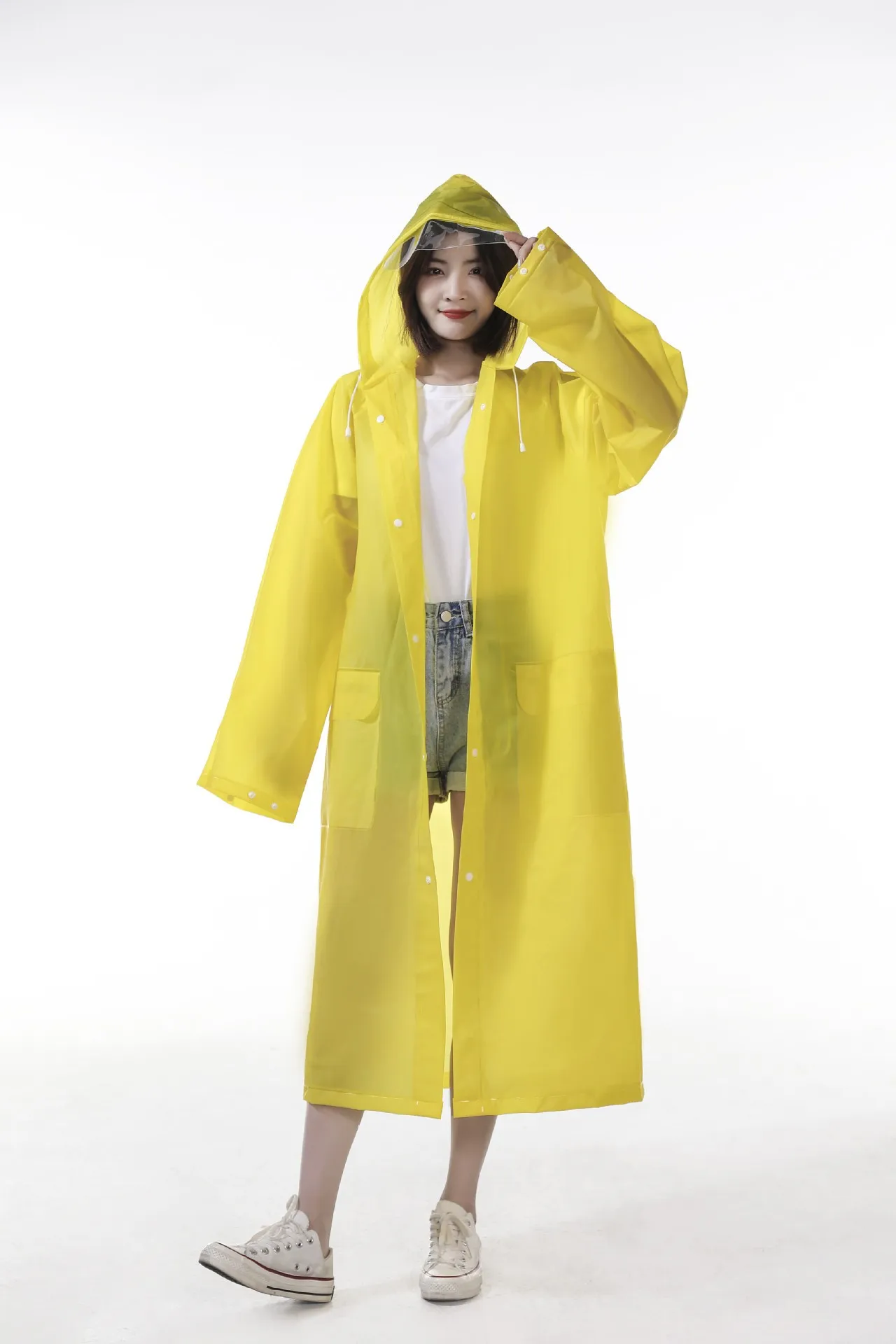 Classic Yellow Rubber Pullover Raincoat for Girls EVA