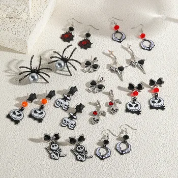 Alloy Metal Creative Funny Halloween Black Spider Ghost Pendant Dangle Earrings Punk Ghost Festival Women Earrings Jewelry