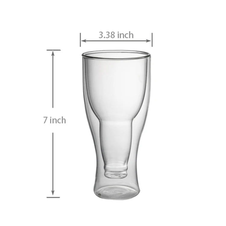 Wholesale Custom Logo Printed Handmade Double Layer 350ml Beer Glass