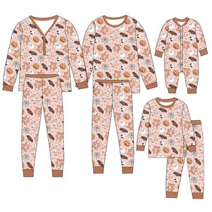Soft 95%Bamboo 5%Spandex Family Matching Halloween Long-Sleeve Pajama Set with Zipper Infant Romper for Halloween & Fall Winter