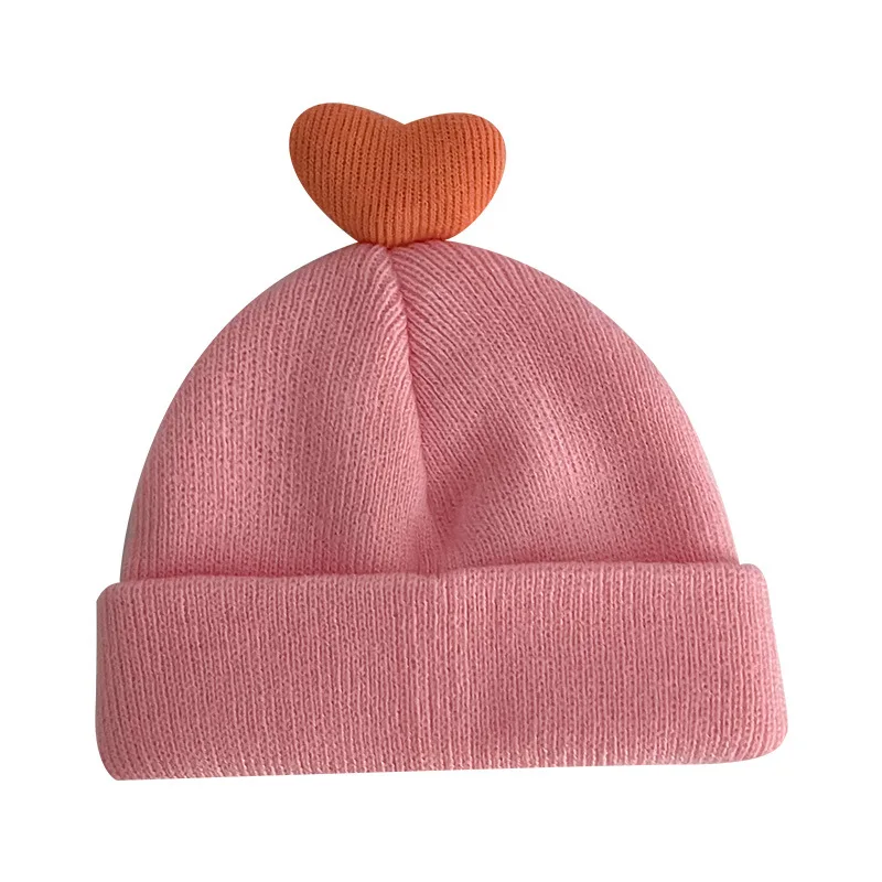 2023 Baby Warm Hats With Heart Korean Baby Wool Hat Autumn Winter Baby